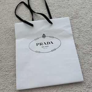 Prada White and Black Logo Shopping Bag